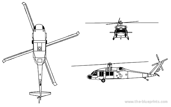 Вертолет Sikorsky UH-60 Blackhawk - чертежи, габариты, рисунки