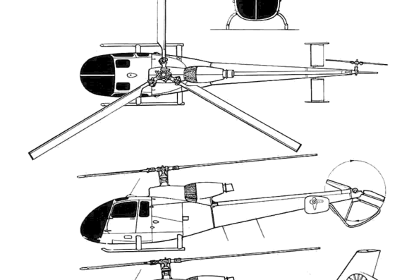 Sud Aviation SA-340 helicopter - drawings, dimensions, figures