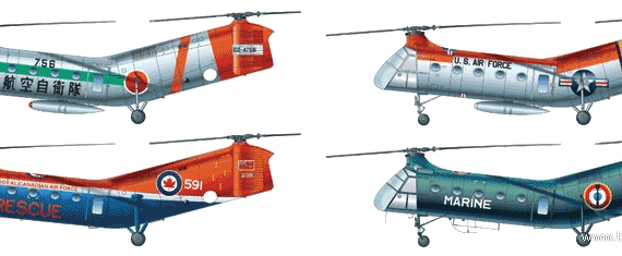 Вертолет Vertol H-21 - чертежи, габариты, рисунки
