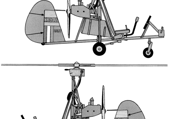 Вертолет Wallis WA-116 Autogyro Military Open Frame Version - чертежи, габариты, рисунки