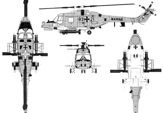 Вертолет Westland Lynx Mk.88 - чертежи, габариты, рисунки