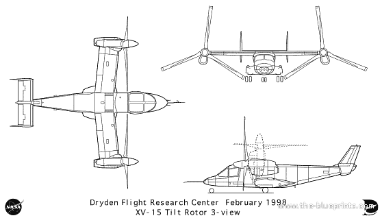 Вертолет XV-15 - чертежи, габариты, рисунки