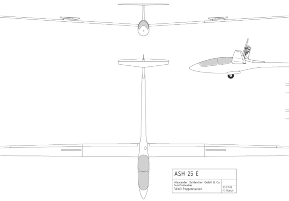 Самолет ASH 25 E - чертежи, габариты, рисунки