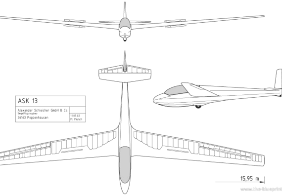 Самолет ASK 13 - чертежи, габариты, рисунки