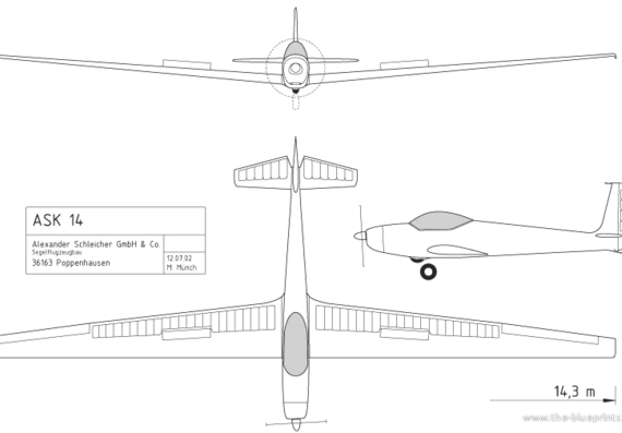 Самолет ASK 14 - чертежи, габариты, рисунки