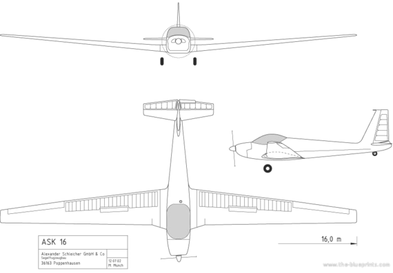 Самолет ASK 16 - чертежи, габариты, рисунки