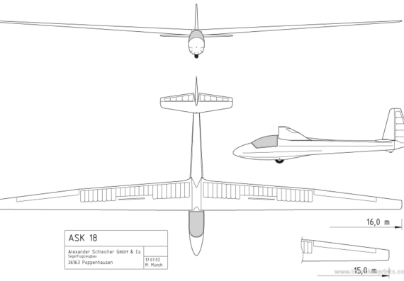 Самолет ASK 18 - чертежи, габариты, рисунки