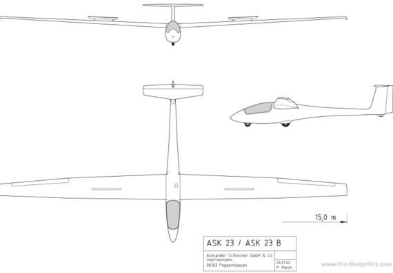 ASK 23 B aircraft - drawings, dimensions, figures