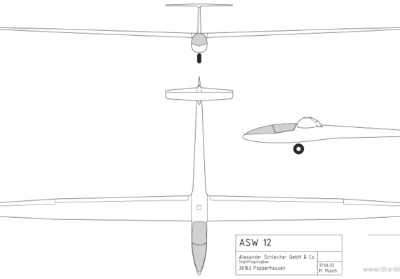 Самолет ASW 12 - чертежи, габариты, рисунки