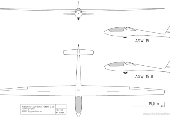 Самолет ASW 15 B - чертежи, габариты, рисунки