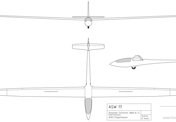 Самолет ASW 17 - чертежи, габариты, рисунки