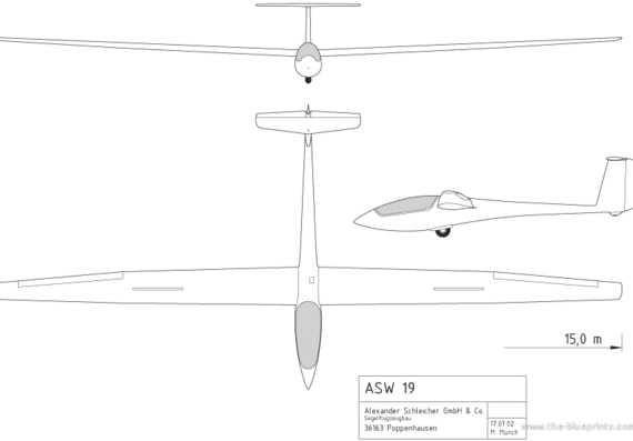 Самолет ASW 19 B - чертежи, габариты, рисунки