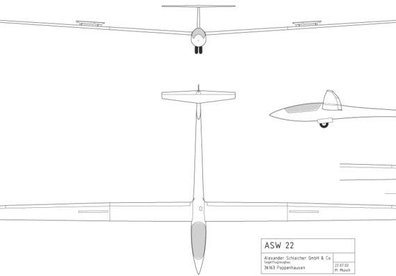 Самолет ASW 22 - чертежи, габариты, рисунки