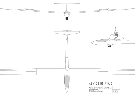 Самолет ASW 22 BE - чертежи, габариты, рисунки