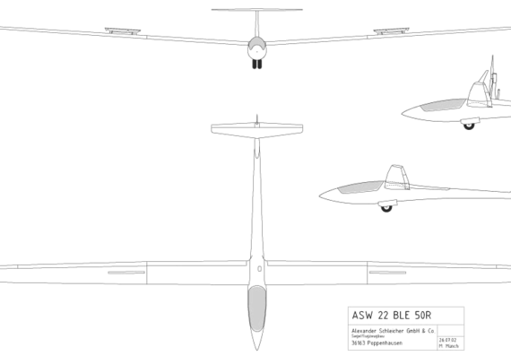 Самолет ASW 22 BLE 50 R - чертежи, габариты, рисунки