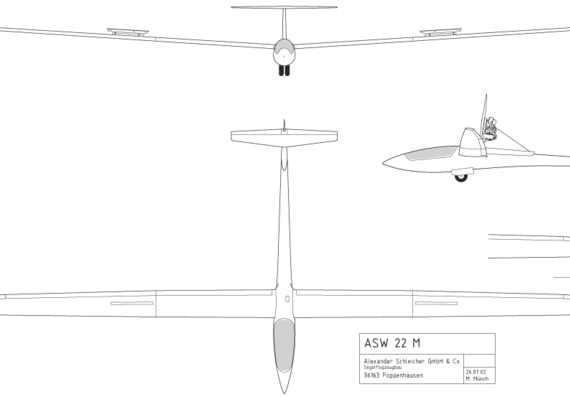 Самолет ASW 22 M - чертежи, габариты, рисунки