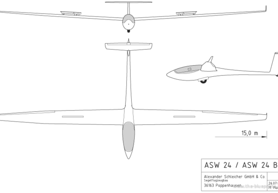 Самолет ASW 24 B - чертежи, габариты, рисунки
