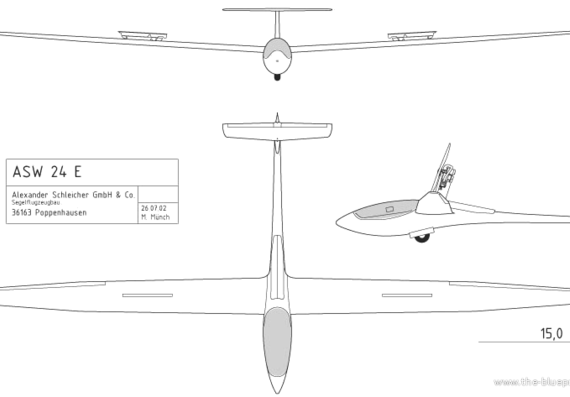 Самолет ASW 24 E - чертежи, габариты, рисунки