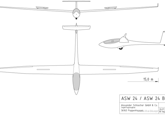 Самолет ASW 24 Top - чертежи, габариты, рисунки