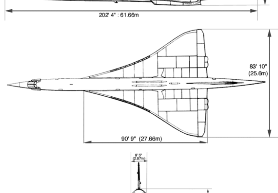 Самолет Aerospatiale-BAC Concorde 1 - чертежи, габариты, рисунки