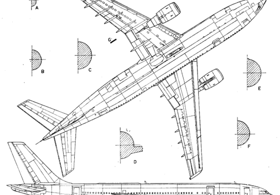 Самолет Airbus A300 B2 - чертежи, габариты, рисунки