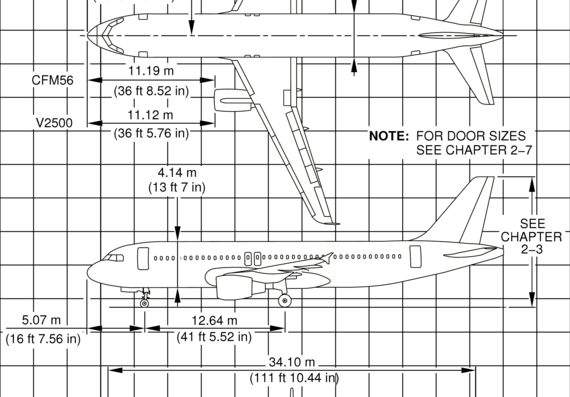 Самолет Airbus A320-200 - чертежи, габариты, рисунки