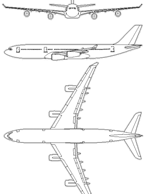Самолет Airbus A340-200 - чертежи, габариты, рисунки