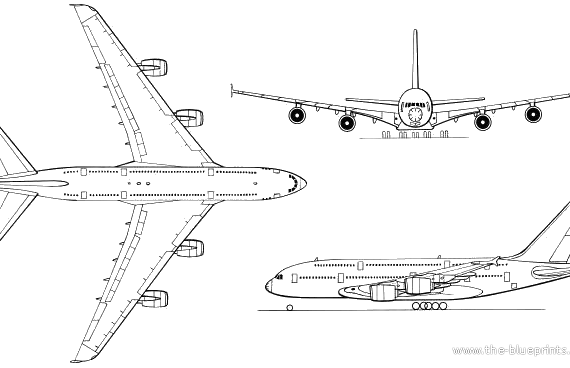 Самолет Airbus A380-800 - чертежи, габариты, рисунки