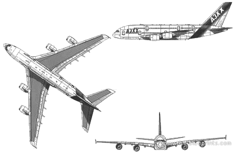 Самолет Airbus A3XX - чертежи, габариты, рисунки