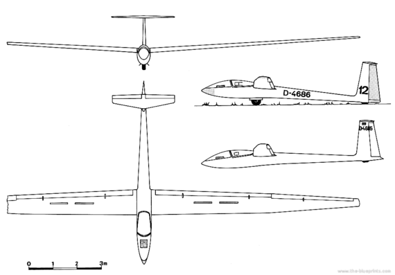 Самолет Akaflieg Darmstadt D-36 Circe - чертежи, габариты, рисунки