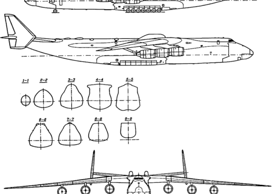 Самолет Antonov An-225 - чертежи, габариты, рисунки