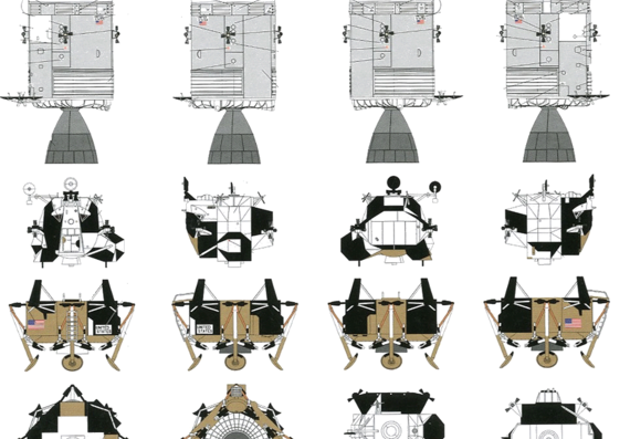 Apollo 11 Columbia & Eagle aircraft - drawings, dimensions, figures