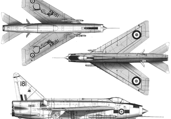 Самолет BAC Lightning F.2 - чертежи, габариты, рисунки