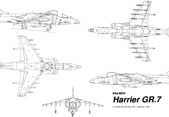 Самолет BAe-McDonnell-Douglas Harrier GR.7 - чертежи, габариты, рисунки