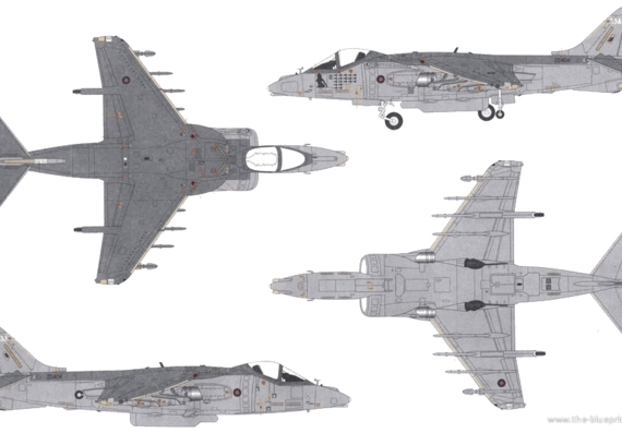 Самолет BAe Harrier GR7A - чертежи, габариты, рисунки