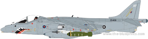 Самолет BAe Harrier II GR7 - чертежи, габариты, рисунки