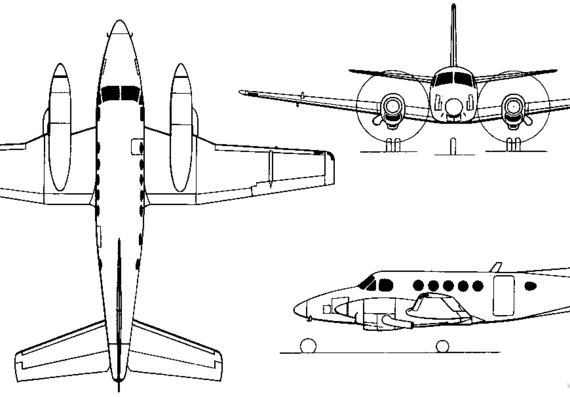 Самолет Beech Model 100 King Air (USA) (1969) - чертежи, габариты, рисунки