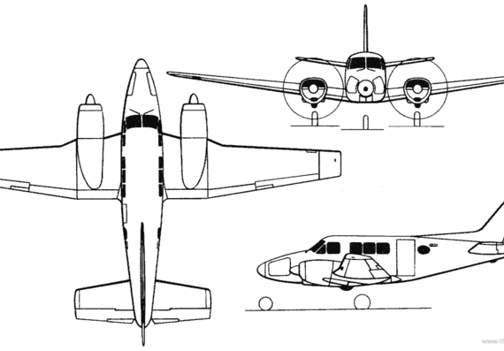 Самолет Beech Model 65 / 70 / 80 / 88 Queen Air (USA) (1958) - чертежи, габариты, рисунки