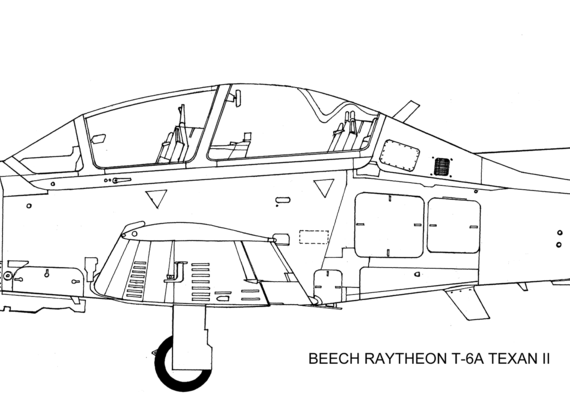 Самолет Beech Raytheon T-6A side view - чертежи, габариты, рисунки