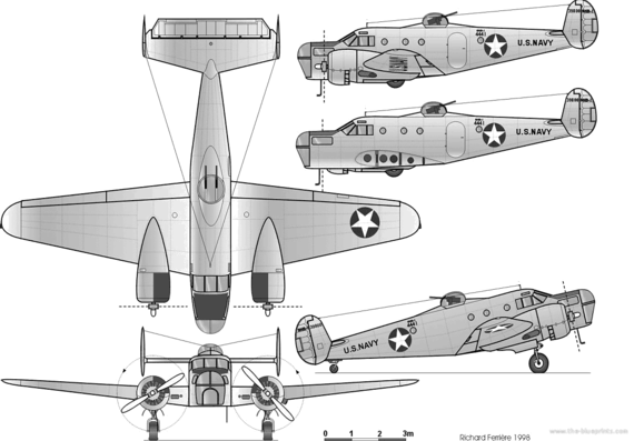 Самолет Beechcraft AT-11 Kansan - чертежи, габариты, рисунки