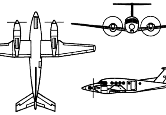 Самолет Beechcraft C-12 Super King Air B200 - чертежи, габариты, рисунки