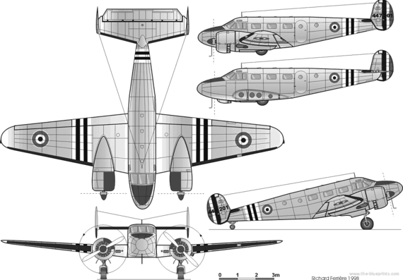 Самолет Beechcraft C-45 F (D-18) - чертежи, габариты, рисунки