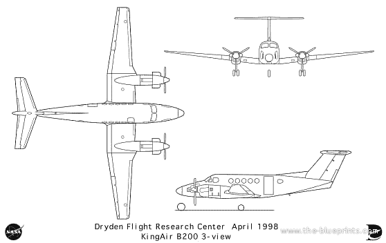 Самолет Beechcraft KingAir B-200 - чертежи, габариты, рисунки