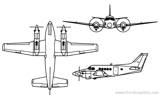 Самолет Beechcraft King Air - чертежи, габариты, рисунки