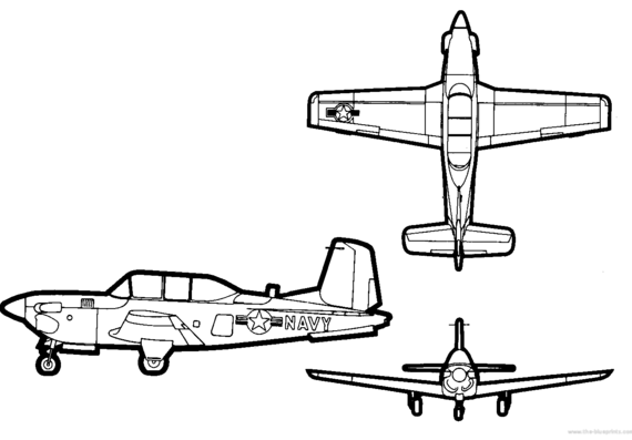 Самолет Beechcraft T-34c Mentor - чертежи, габариты, рисунки