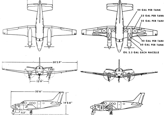 Самолет Beechcraft T-44A Pegasus - чертежи, габариты, рисунки