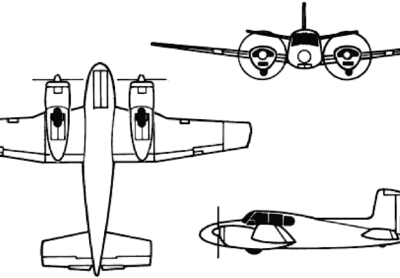 Самолет Beechcraft U-8F Seminole Queen Air - чертежи, габариты, рисунки