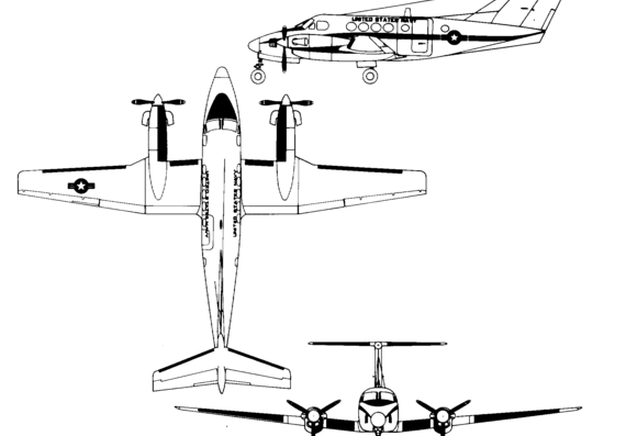 Самолет Beechcraft UC-12m - чертежи, габариты, рисунки