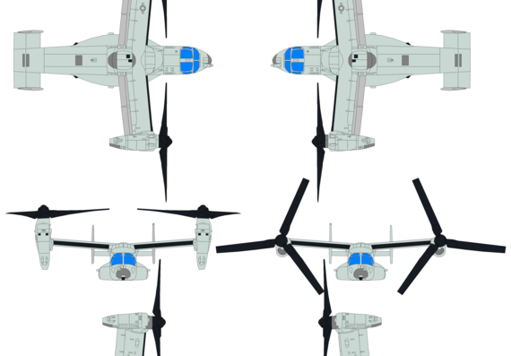 Самолет Bell Boeing V-22 Osprey - чертежи, габариты, рисунки