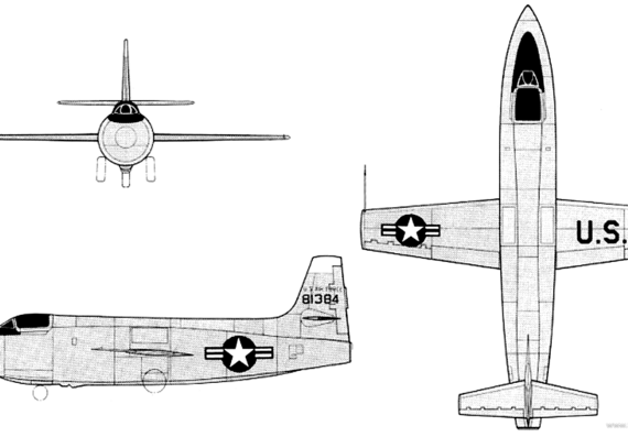 Самолет Bell X-1 - чертежи, габариты, рисунки